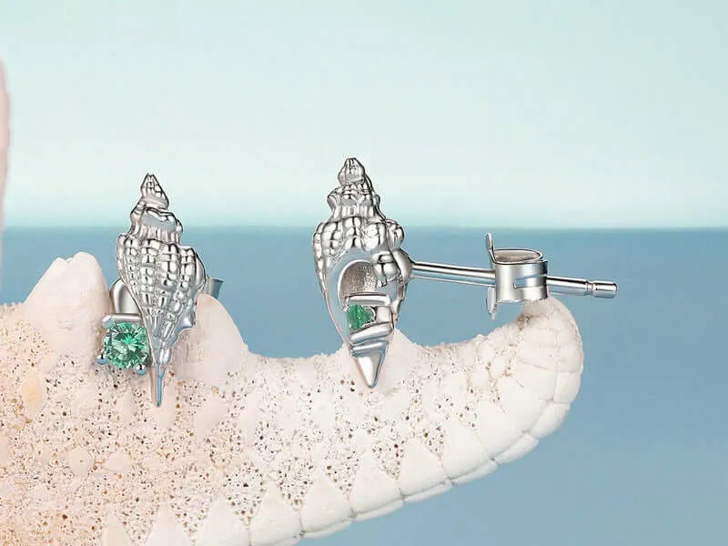 925 Silver White Conch Green CZ Diamond Earrings