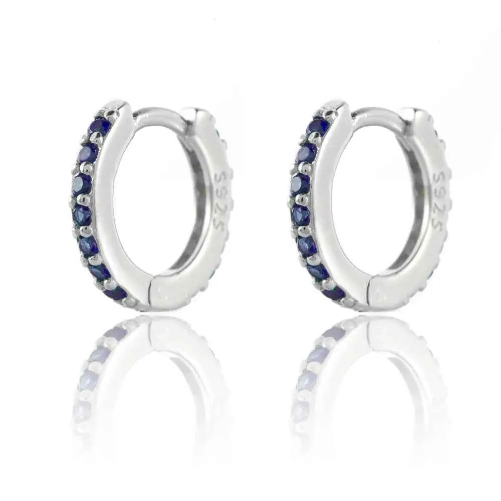 925 Sterling Silver 18k Gold Plated Hoop Earrings Charm Jewelry Set - Dark Blue Zircon - TSJ154