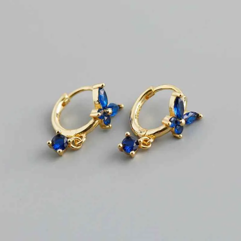 925 Sterling Silver 18k Gold Plated Hoop Earrings Charm Jewelry Set - Dark Blue Zircon - TSJ154