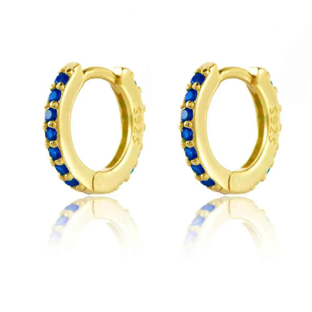 925 Sterling Silver 18k Gold Plated Hoop Earrings Charm Jewelry Set - Dark Blue Zircon - TSJ154