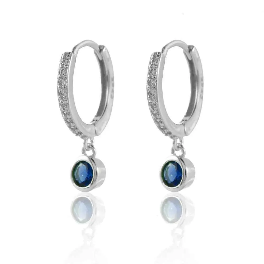 925 Sterling Silver 18k Gold Plated Hoop Earrings Charm Jewelry Set - Dark Blue Zircon - TSJ154