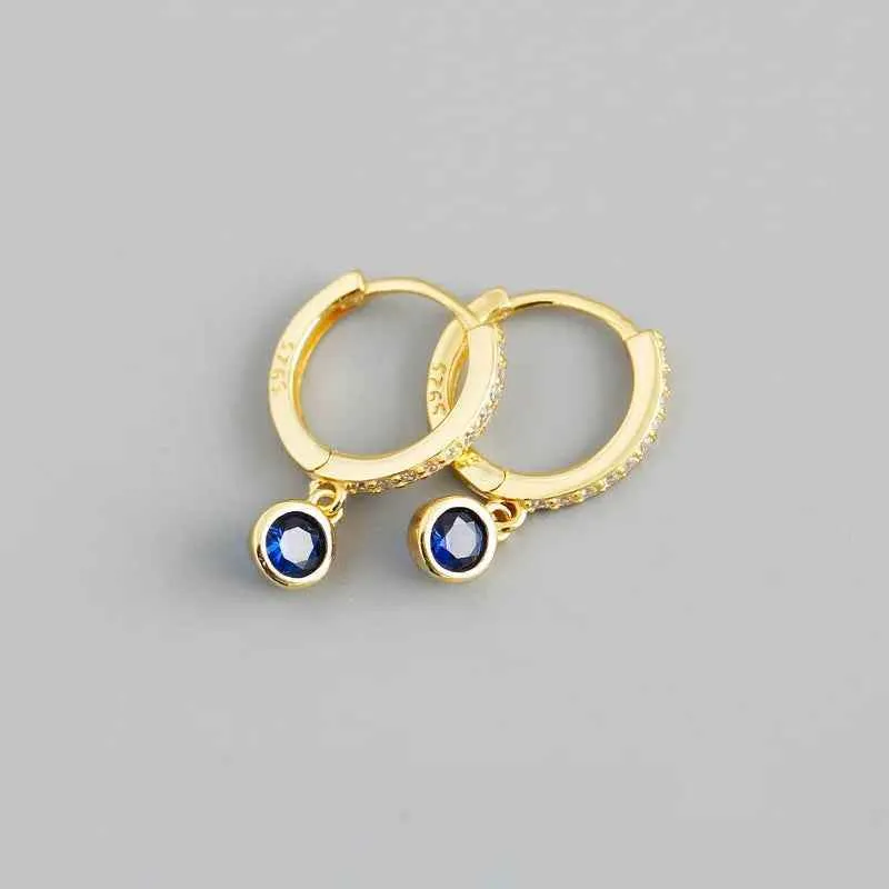 925 Sterling Silver 18k Gold Plated Hoop Earrings Charm Jewelry Set - Dark Blue Zircon - TSJ154