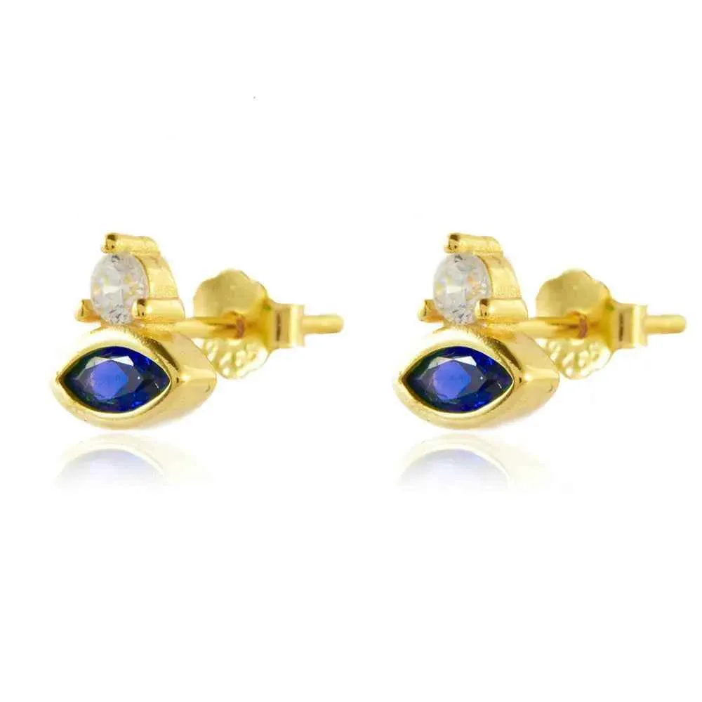 925 Sterling Silver 18k Gold Plated Hoop Earrings Charm Jewelry Set - Dark Blue Zircon - TSJ154