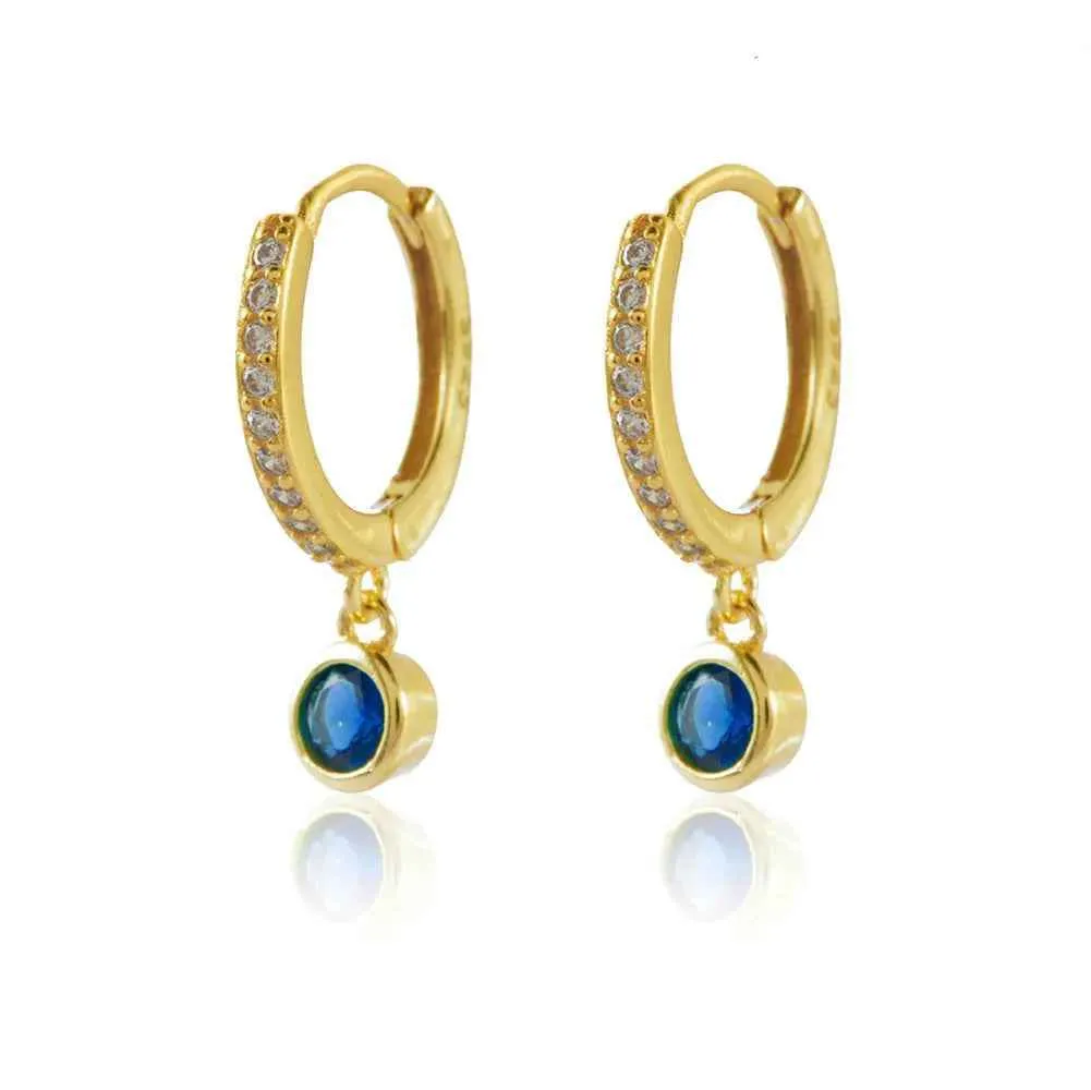 925 Sterling Silver 18k Gold Plated Hoop Earrings Charm Jewelry Set - Dark Blue Zircon - TSJ154
