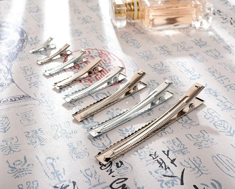 Alligator Clip Hairpin 24 32 41 46 56 66 77 97 mm Silver Tone Flat Square Single Prong Pinch DIY Barrette Teeth Hair Accessory Blank Supply