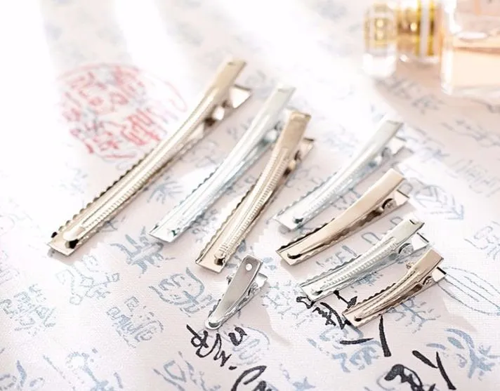 Alligator Clip Hairpin 24 32 41 46 56 66 77 97 mm Silver Tone Flat Square Single Prong Pinch DIY Barrette Teeth Hair Accessory Blank Supply