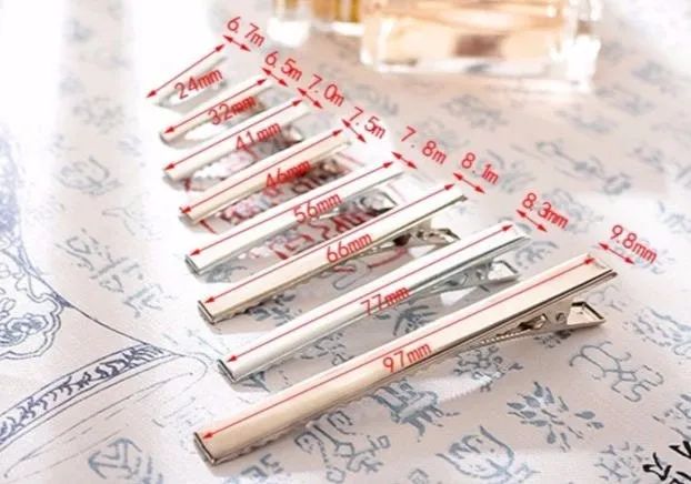 Alligator Clip Hairpin 24 32 41 46 56 66 77 97 mm Silver Tone Flat Square Single Prong Pinch DIY Barrette Teeth Hair Accessory Blank Supply