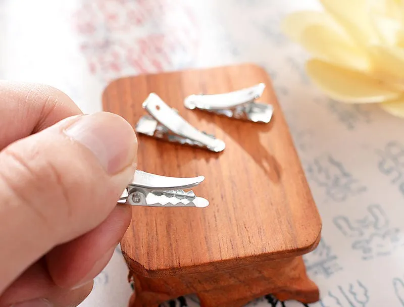 Alligator Clip Hairpin 24 32 41 46 56 66 77 97 mm Silver Tone Flat Square Single Prong Pinch DIY Barrette Teeth Hair Accessory Blank Supply