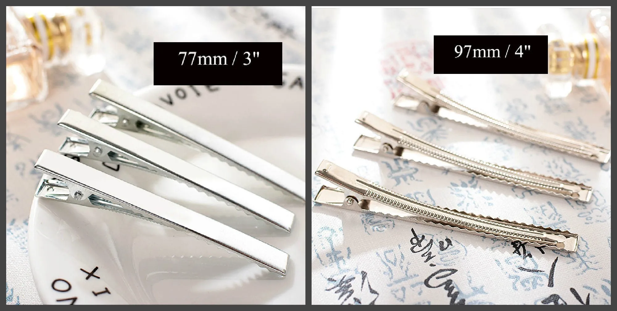 Alligator Clip Hairpin 24 32 41 46 56 66 77 97 mm Silver Tone Flat Square Single Prong Pinch DIY Barrette Teeth Hair Accessory Blank Supply