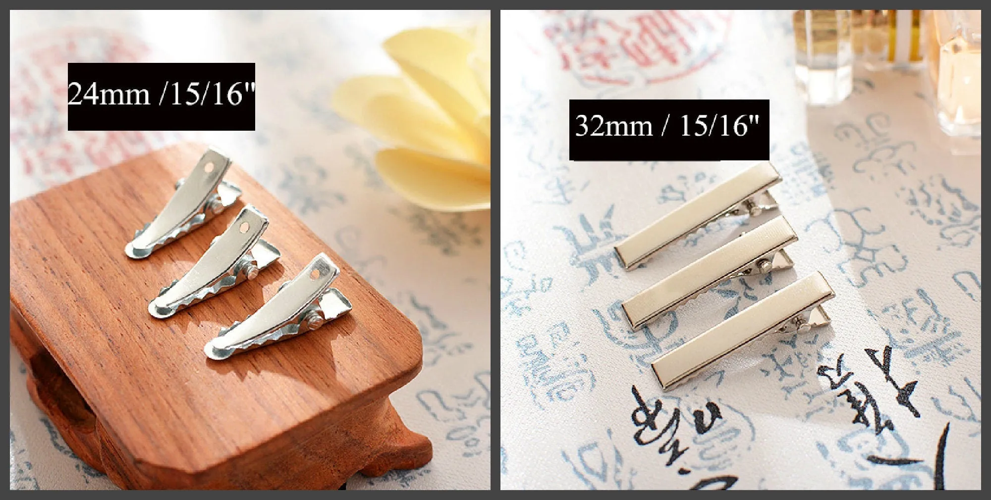 Alligator Clip Hairpin 24 32 41 46 56 66 77 97 mm Silver Tone Flat Square Single Prong Pinch DIY Barrette Teeth Hair Accessory Blank Supply