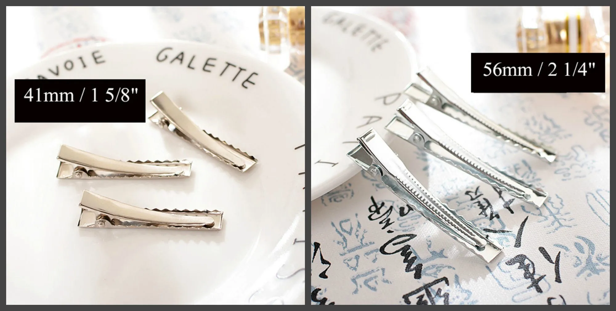 Alligator Clip Hairpin 24 32 41 46 56 66 77 97 mm Silver Tone Flat Square Single Prong Pinch DIY Barrette Teeth Hair Accessory Blank Supply