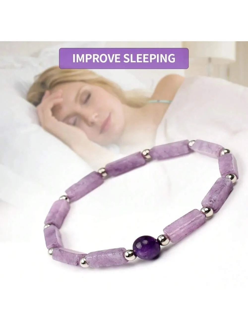 Amethyst Bracelet Stone Beads for Waterproof Yoga Bracelet for Women