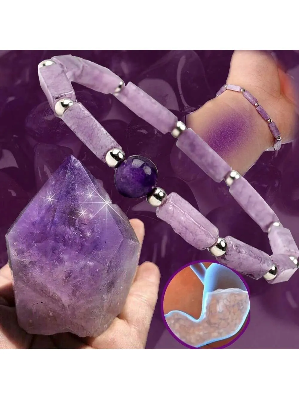 Amethyst Bracelet Stone Beads for Waterproof Yoga Bracelet for Women
