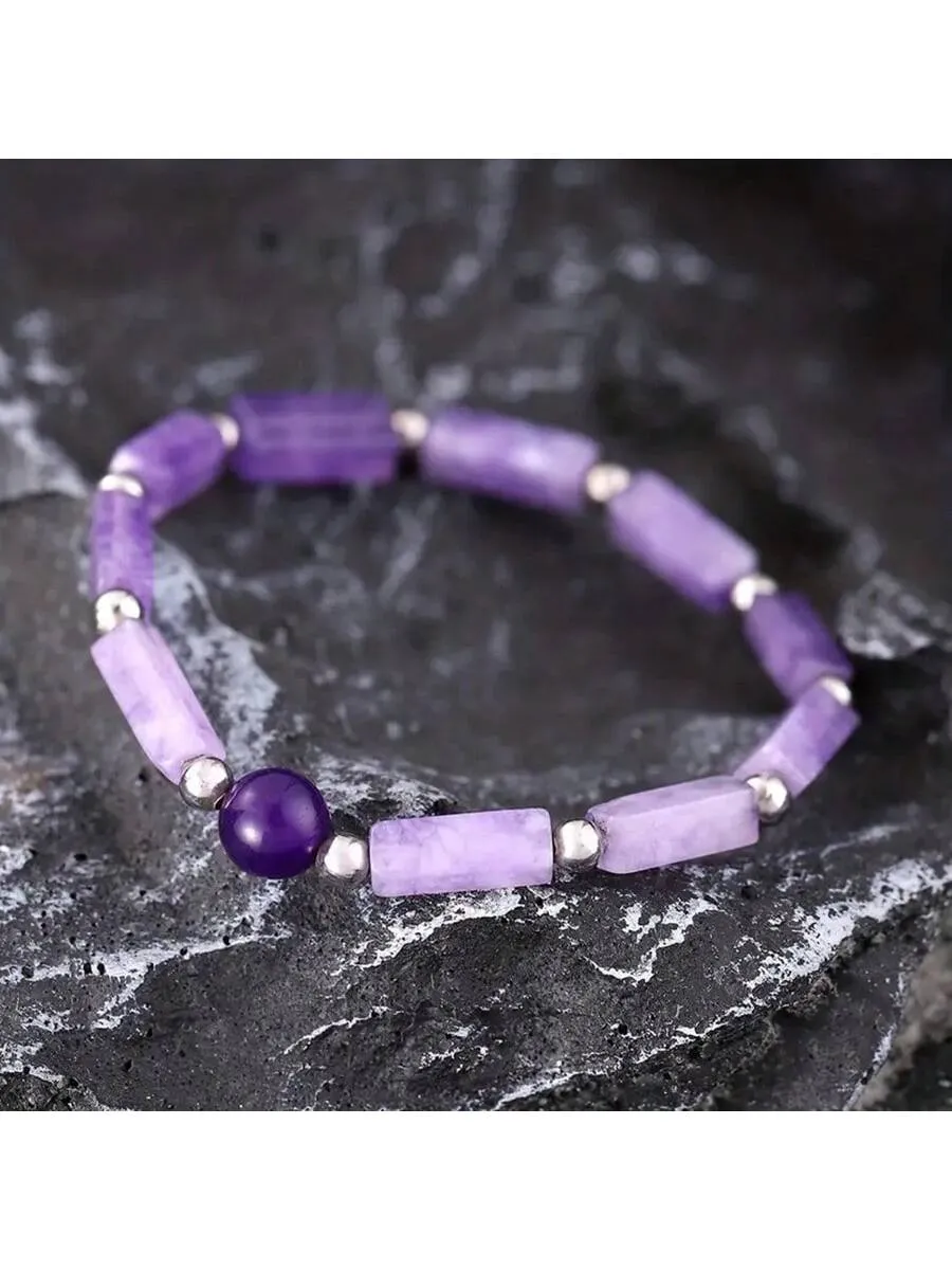 Amethyst Bracelet Stone Beads for Waterproof Yoga Bracelet for Women