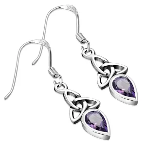 Amethyst Stone Trinity Knot Silver Earrings