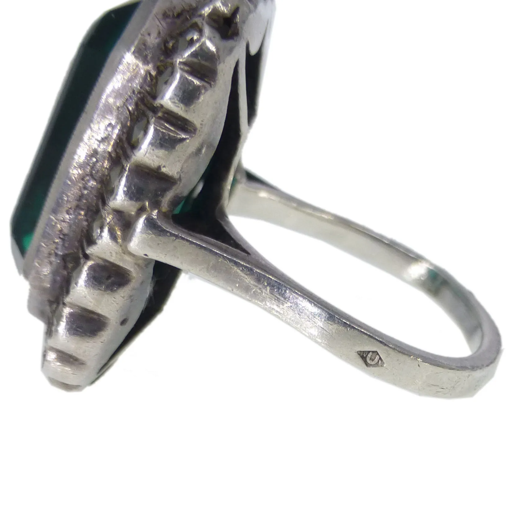 Antique Art Deco Silver Green Paste Marcasite Cocktail Ring