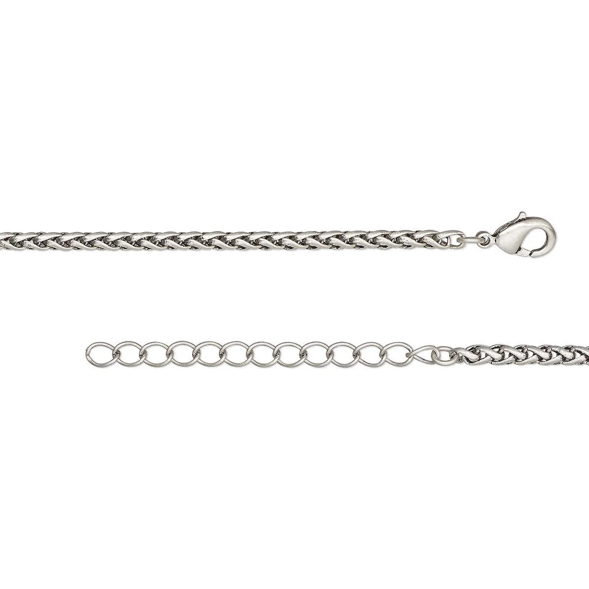Antique Silver 3.2mm Thick Ponytail/Foxtail/Wheat Weave Necklace Chain with Extender