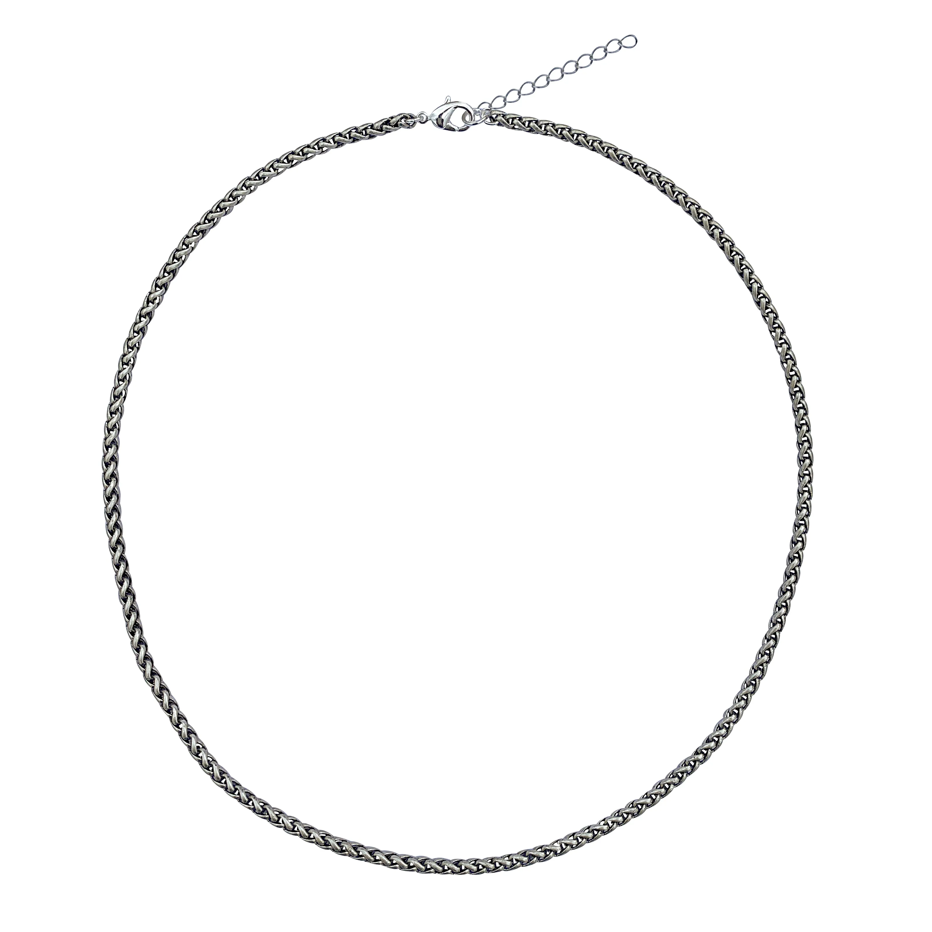 Antique Silver 3.2mm Thick Ponytail/Foxtail/Wheat Weave Necklace Chain with Extender