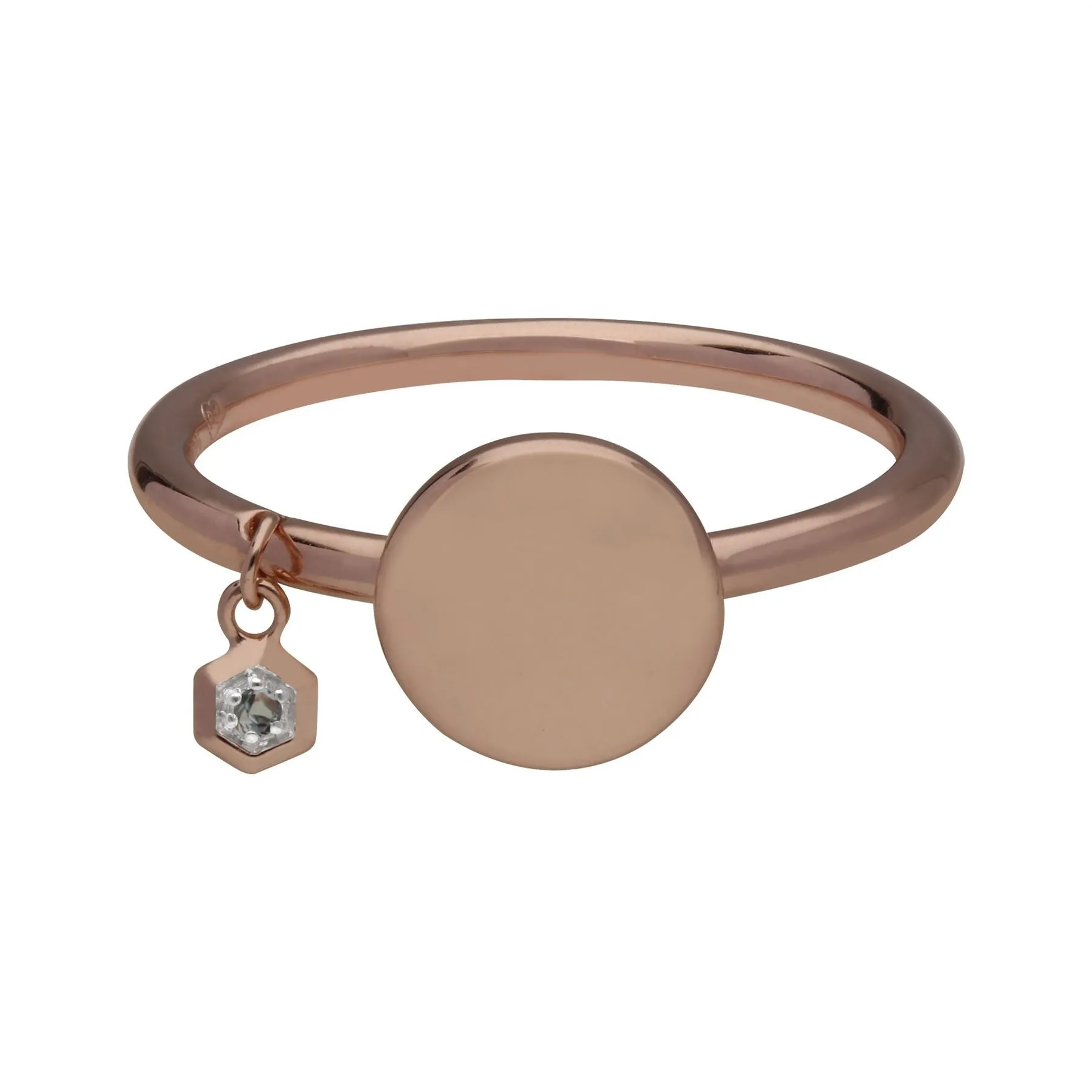 Aquamarin Gravur Ring in Rose Vergoldetem Sterling Silber