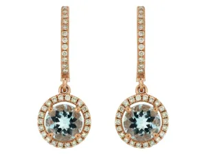 Aquamarine and Diamond Halo Drop Earrings