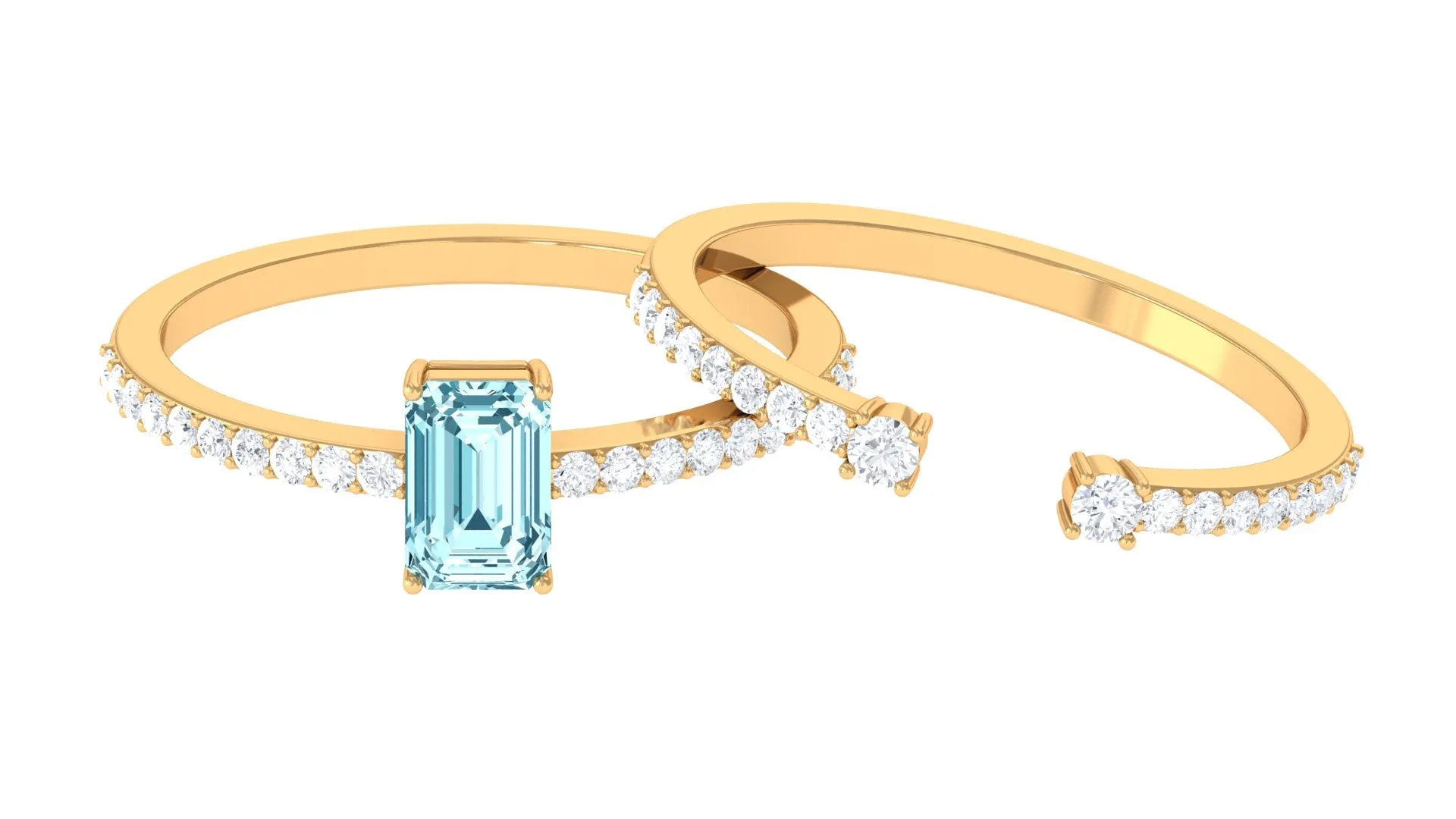Aquamarine and Diamond Solitaire Ring Set in Prong Setting