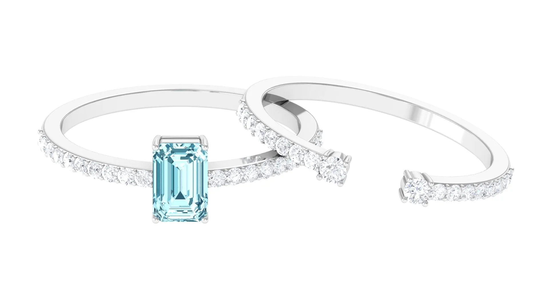 Aquamarine and Diamond Solitaire Ring Set in Prong Setting