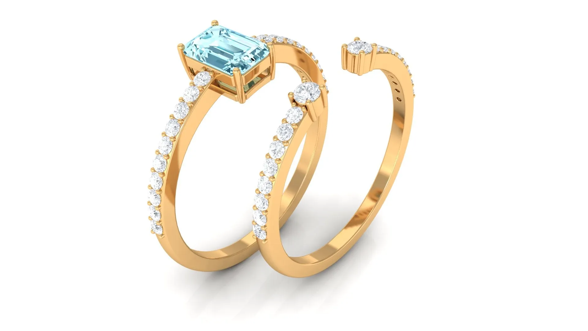 Aquamarine and Diamond Solitaire Ring Set in Prong Setting