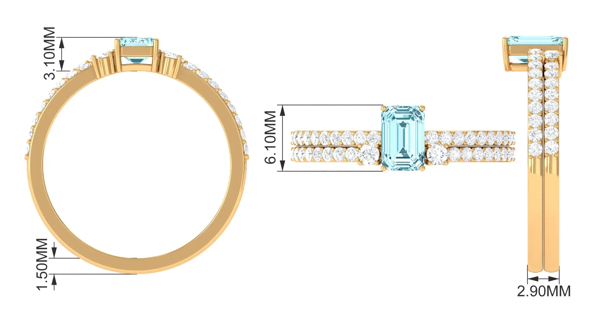 Aquamarine and Diamond Solitaire Ring Set in Prong Setting