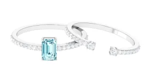Aquamarine and Diamond Solitaire Ring Set in Prong Setting