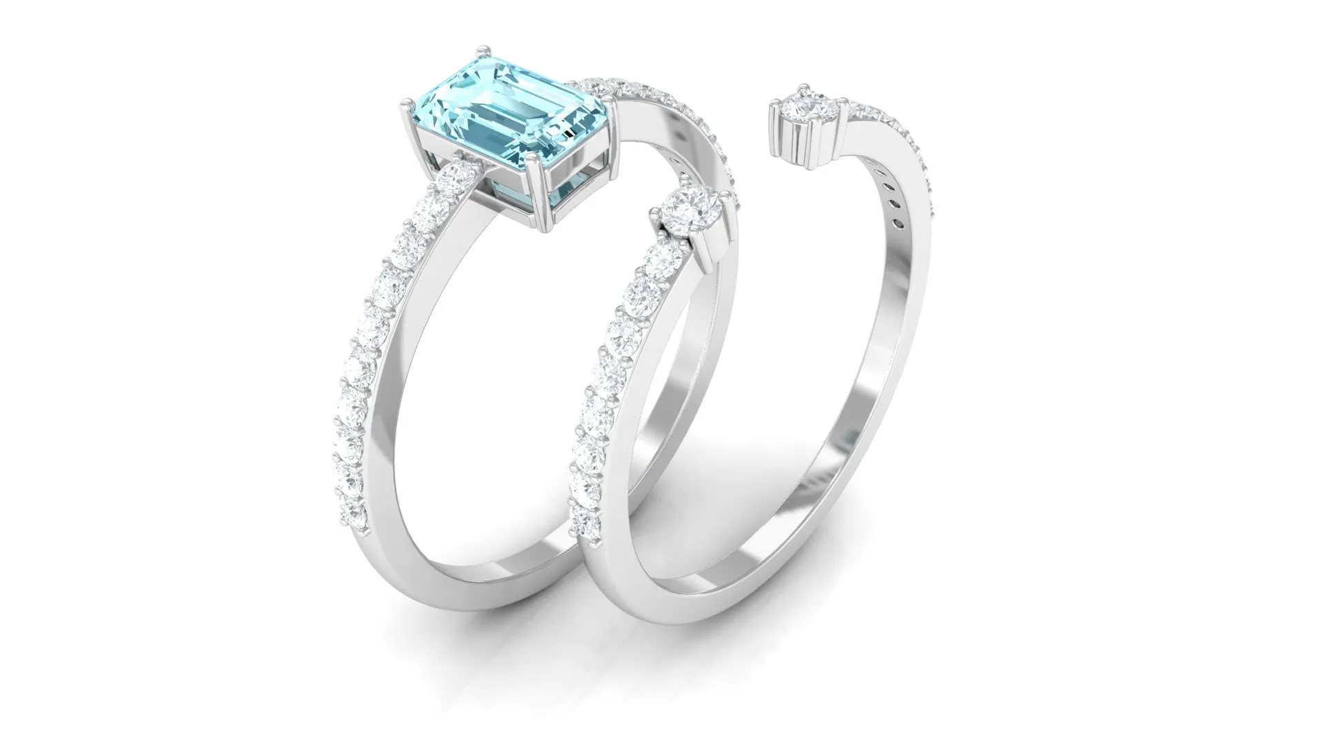 Aquamarine and Diamond Solitaire Ring Set in Prong Setting