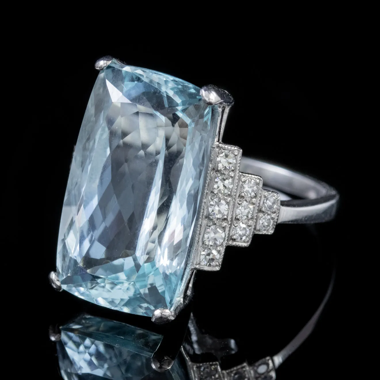 Aquamarine Diamond Cocktail Ring 15Ct Aqua Platinum