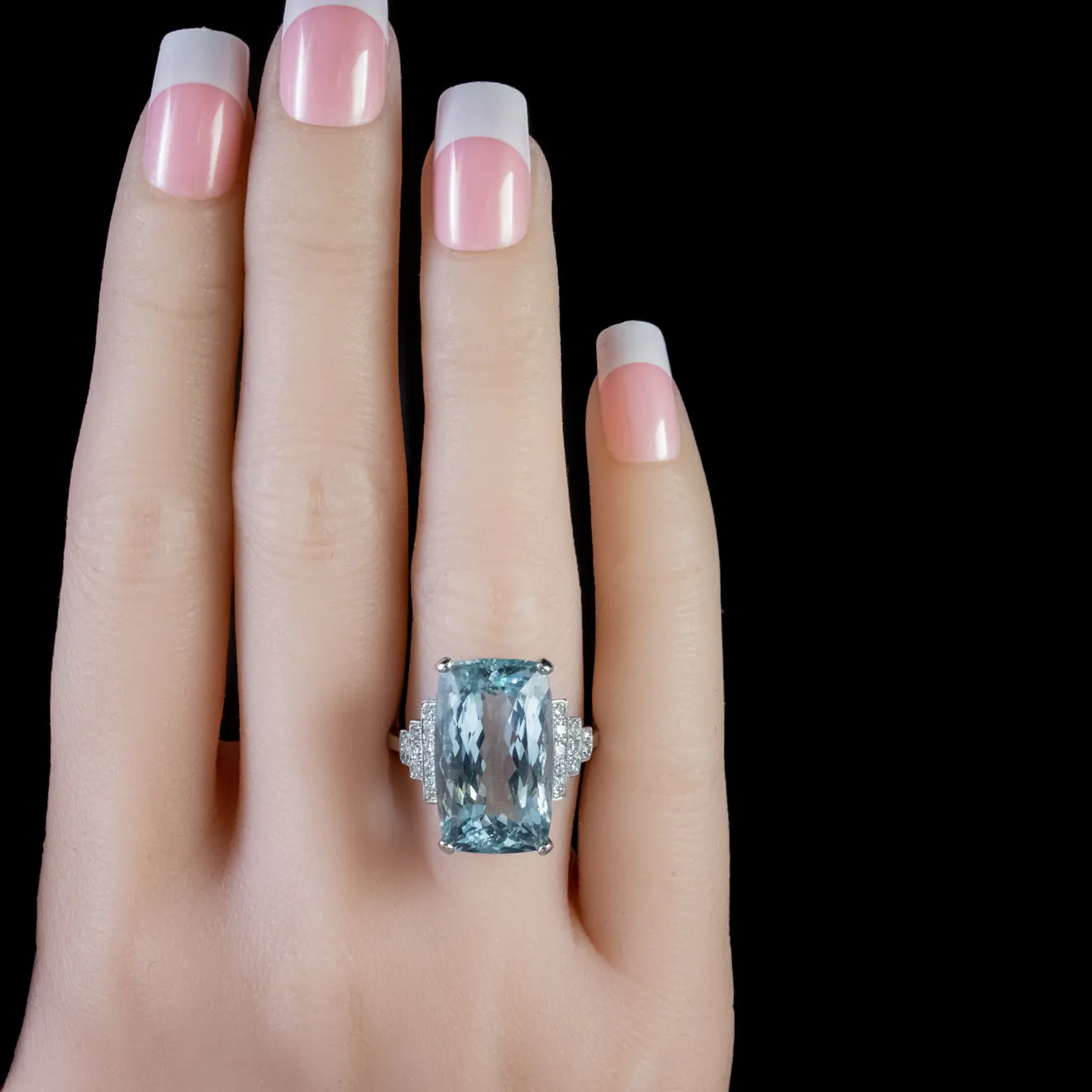 Aquamarine Diamond Cocktail Ring 15Ct Aqua Platinum