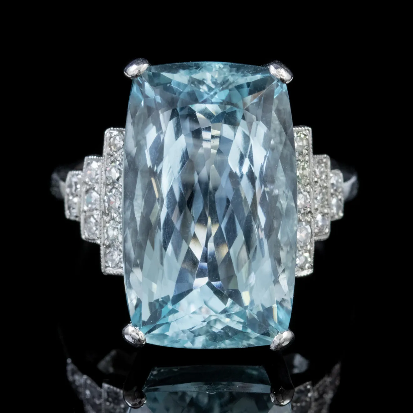 Aquamarine Diamond Cocktail Ring 15Ct Aqua Platinum