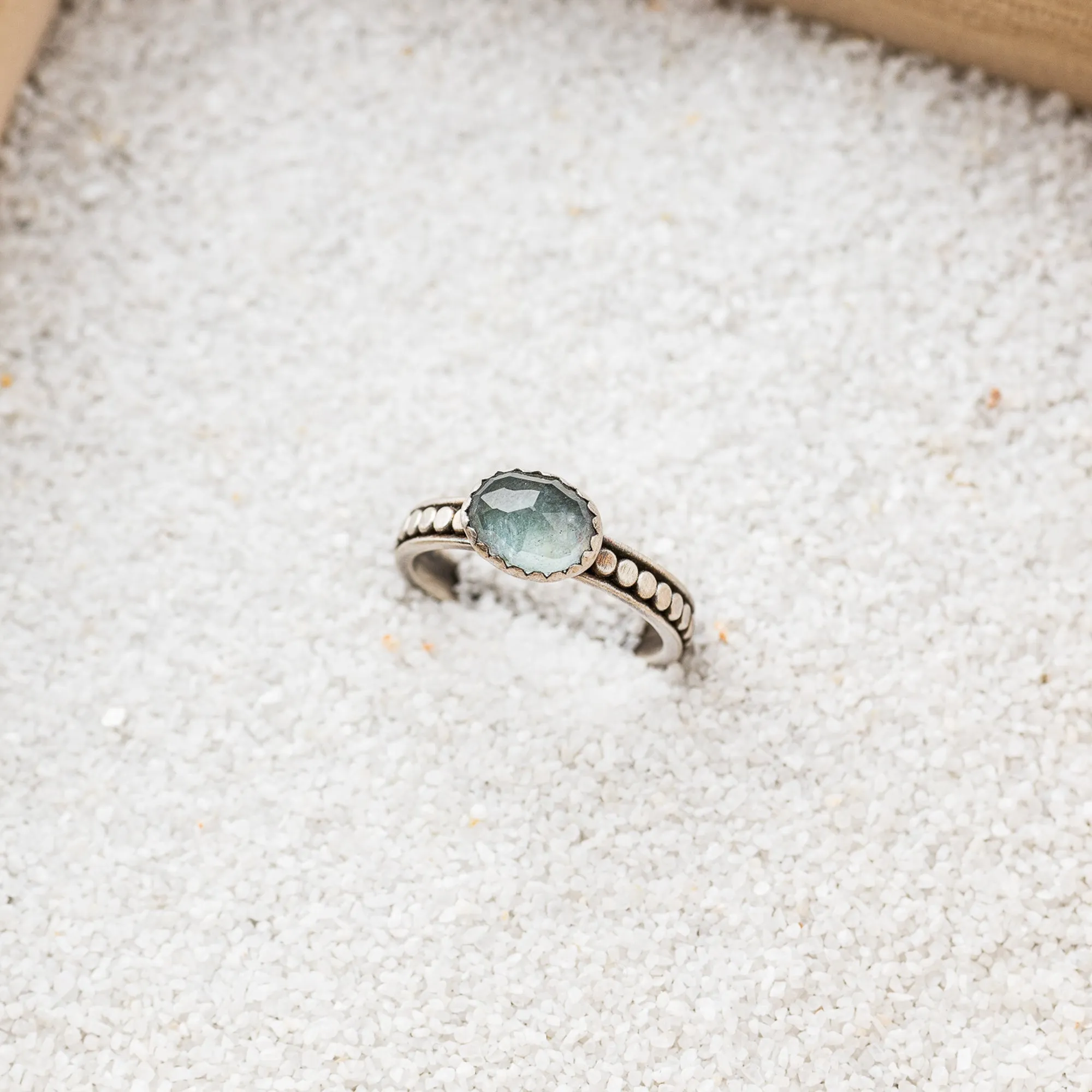 Aquamarine East-West Ring on Beaded Band