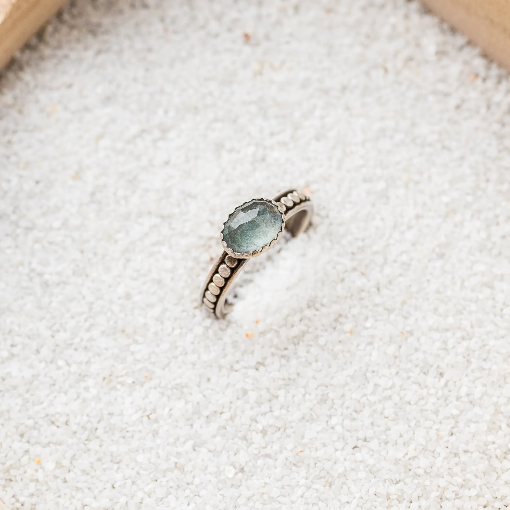 Aquamarine East-West Ring on Beaded Band