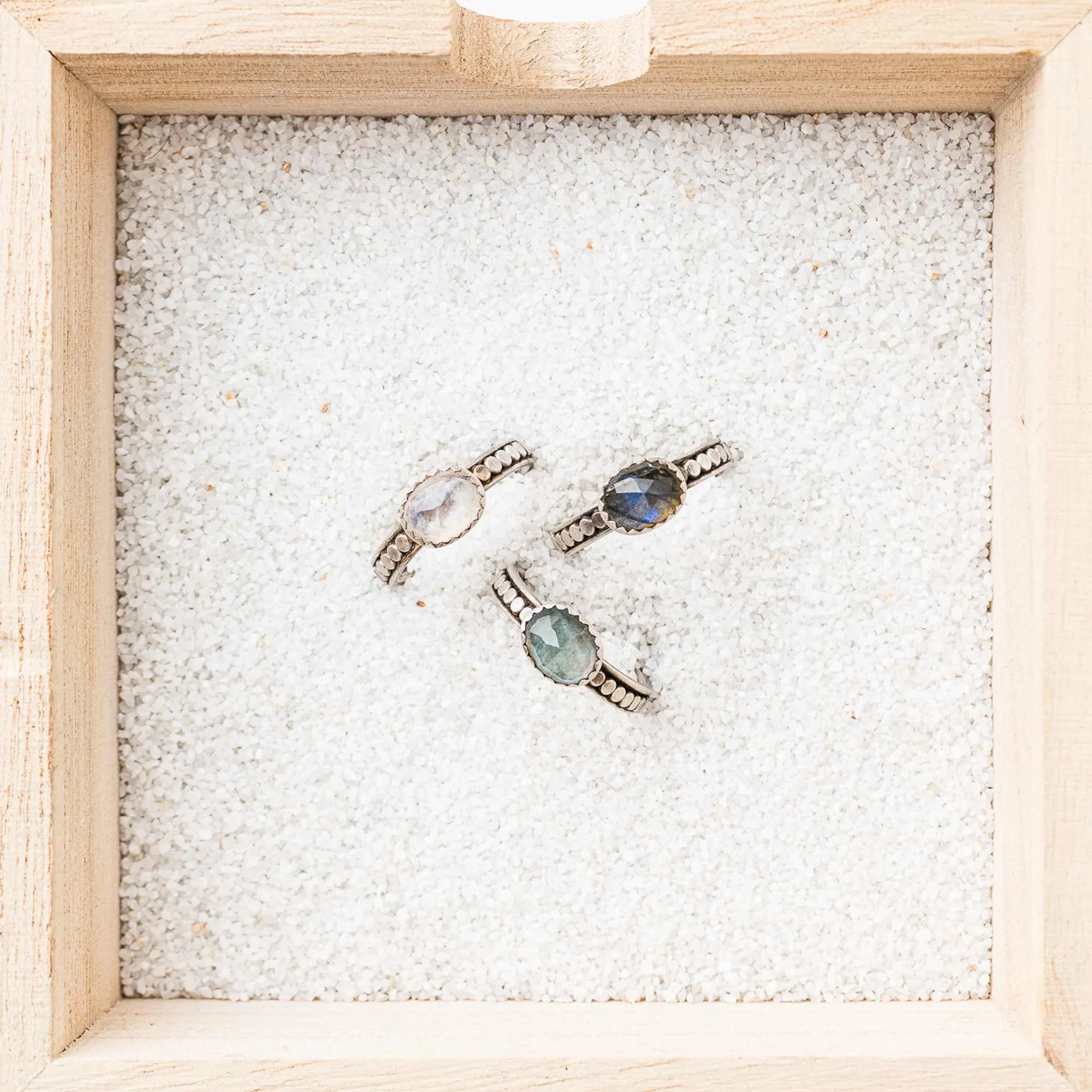 Aquamarine East-West Ring on Beaded Band