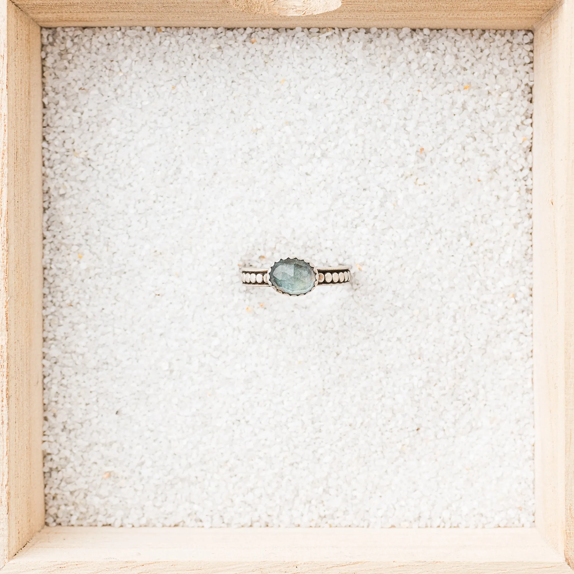 Aquamarine East-West Ring on Beaded Band