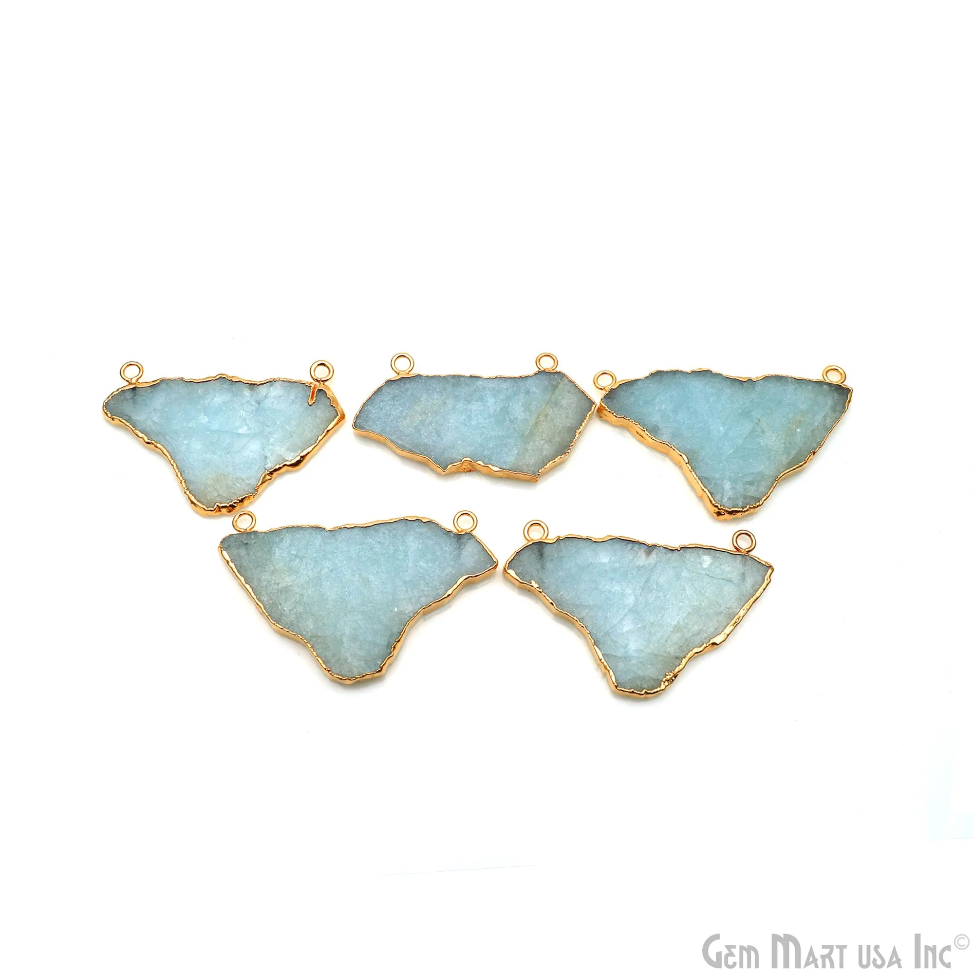 Aquamarine Free Form 51x31mm Gold Electroplated Gemstone Cat Bail Connector