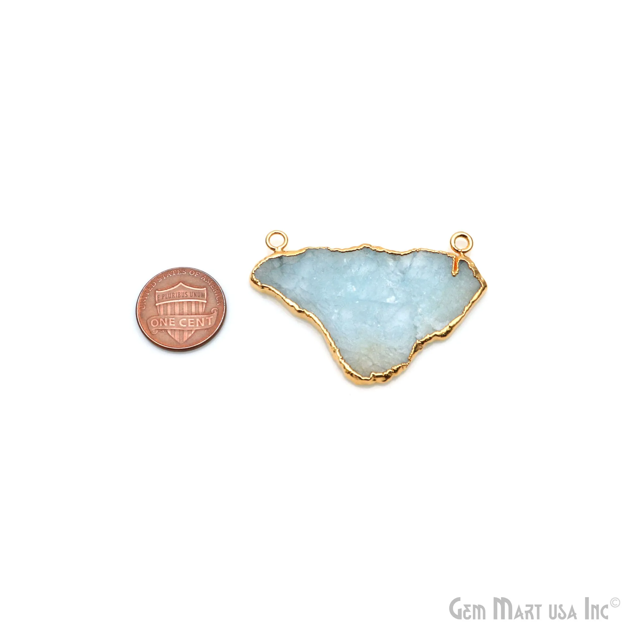 Aquamarine Free Form 51x31mm Gold Electroplated Gemstone Cat Bail Connector