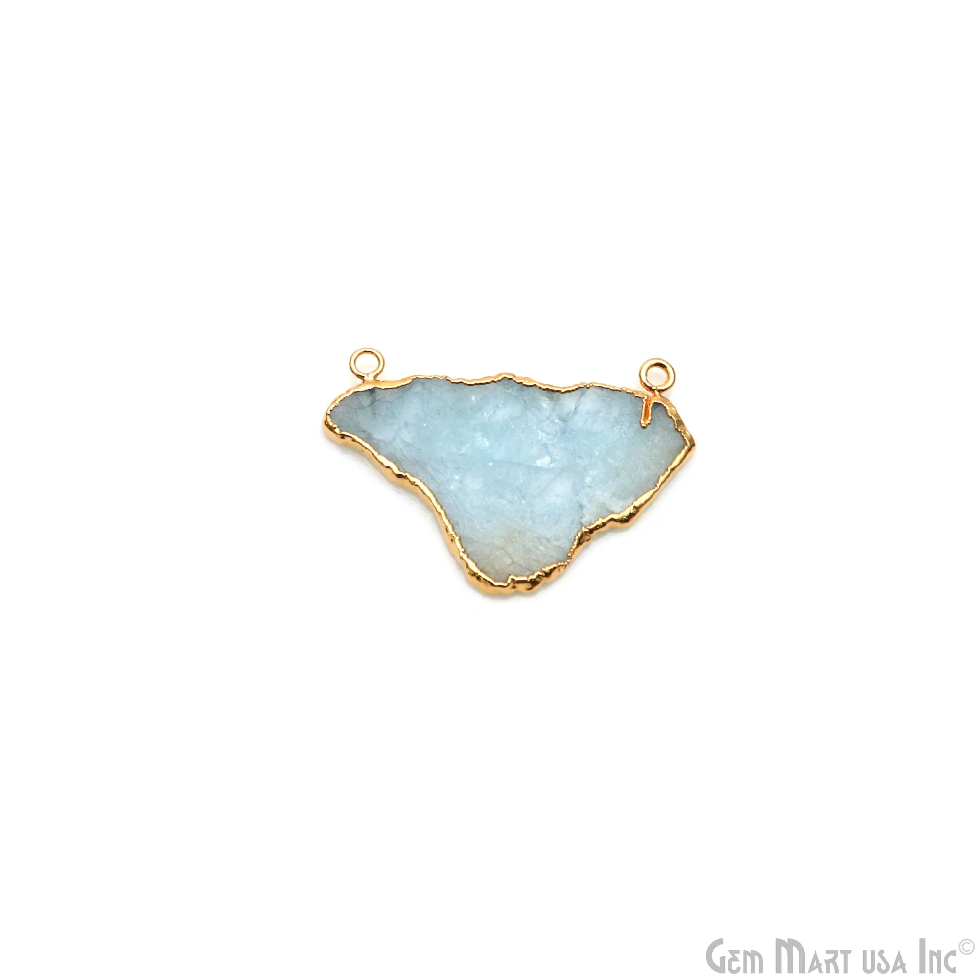 Aquamarine Free Form 51x31mm Gold Electroplated Gemstone Cat Bail Connector