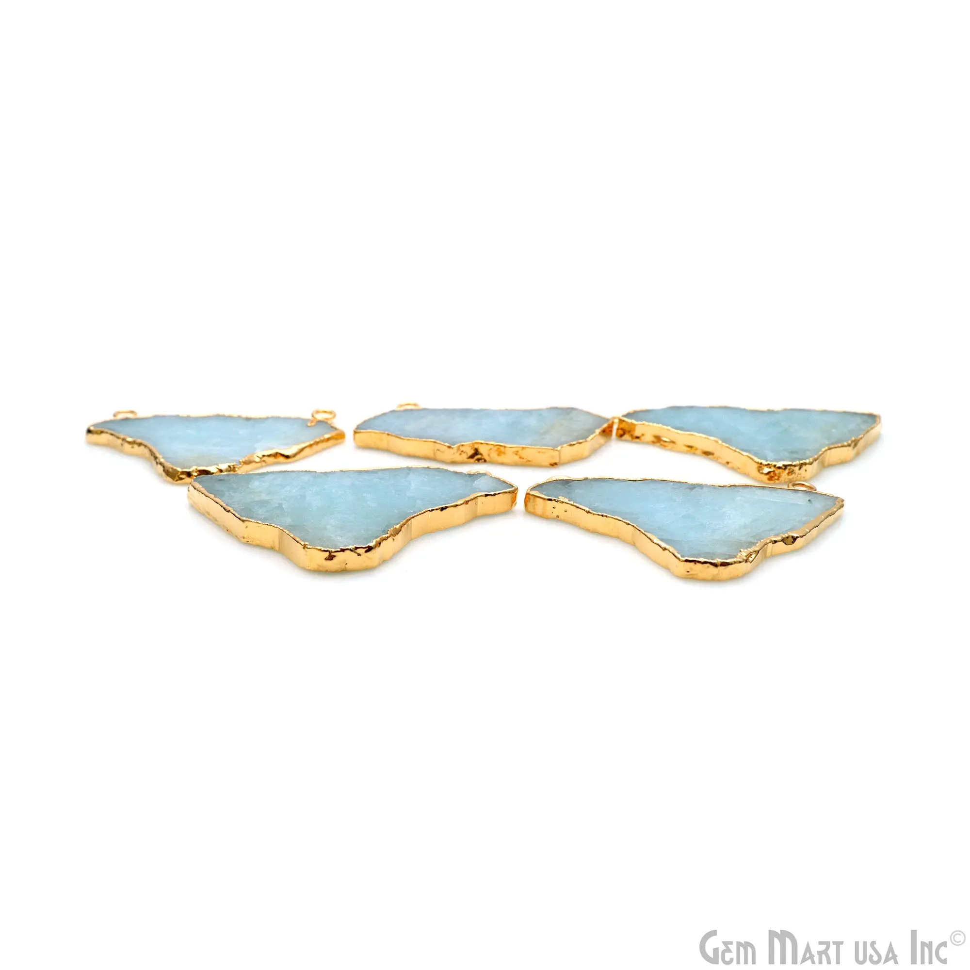 Aquamarine Free Form 51x31mm Gold Electroplated Gemstone Cat Bail Connector
