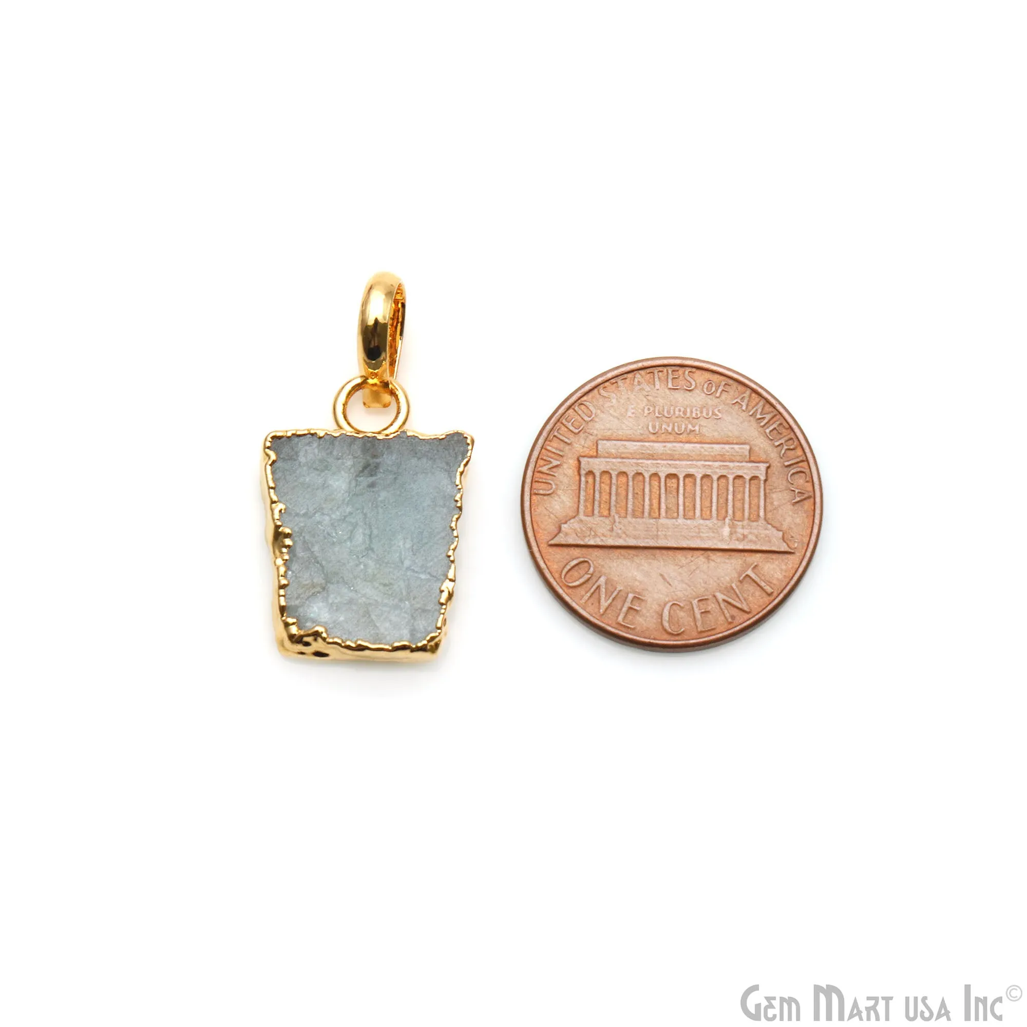 Aquamarine Free Form shape 18x13mm Gold Electroplated Gemstone Single Bail Pendant