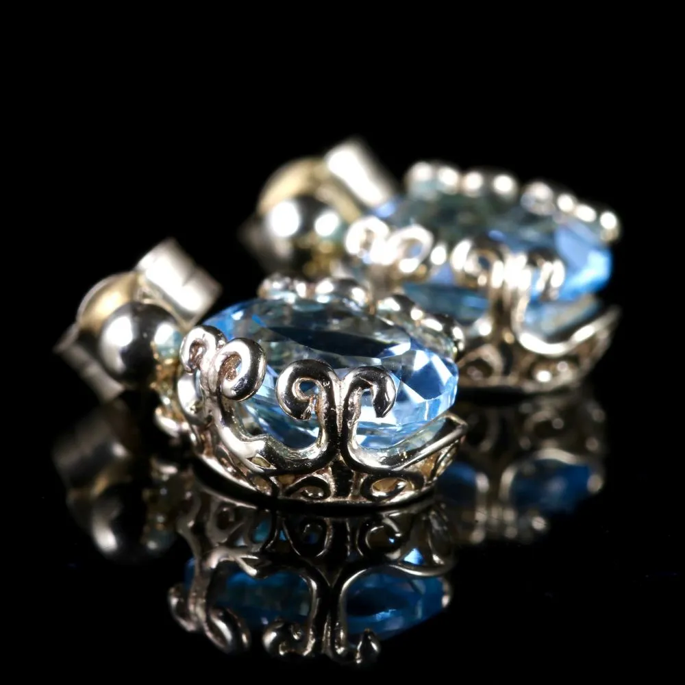 Aquamarine Gold Earrings 9Ct Gold