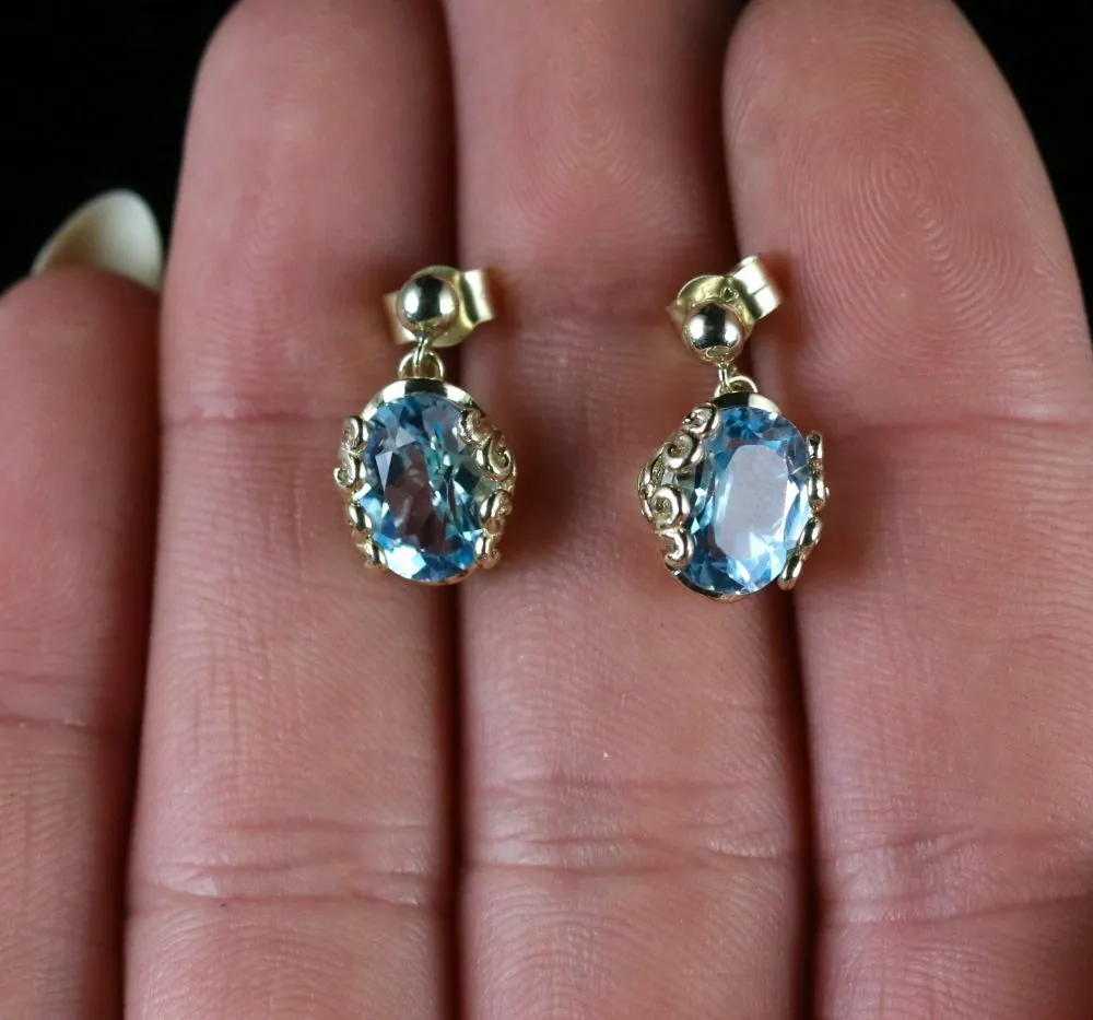 Aquamarine Gold Earrings 9Ct Gold