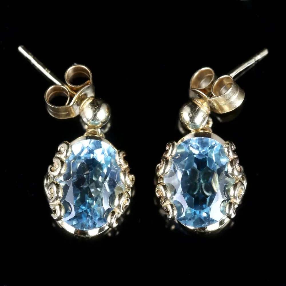 Aquamarine Gold Earrings 9Ct Gold