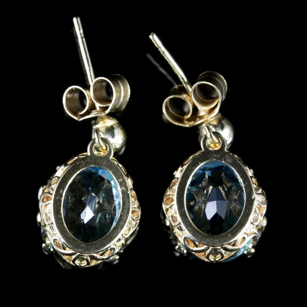 Aquamarine Gold Earrings 9Ct Gold