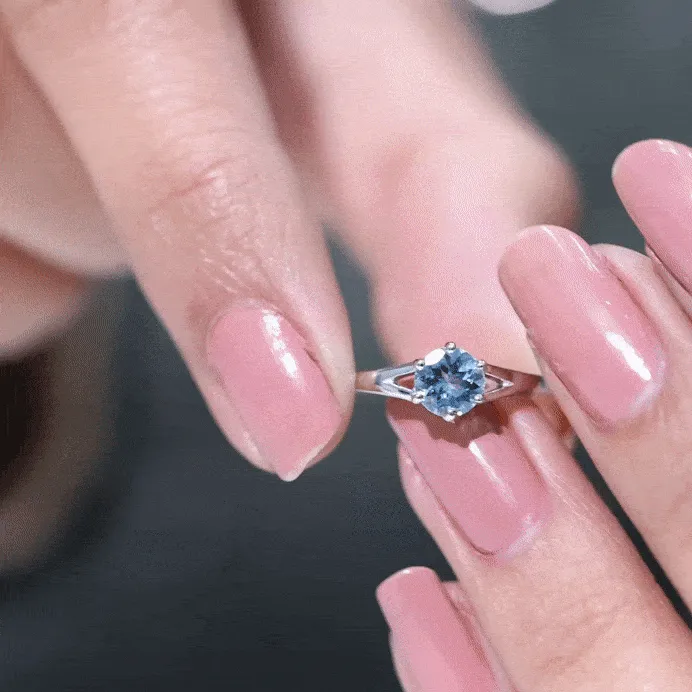 Aquamarine Solitaire Ring in 6 Prong Setting with Split Shank