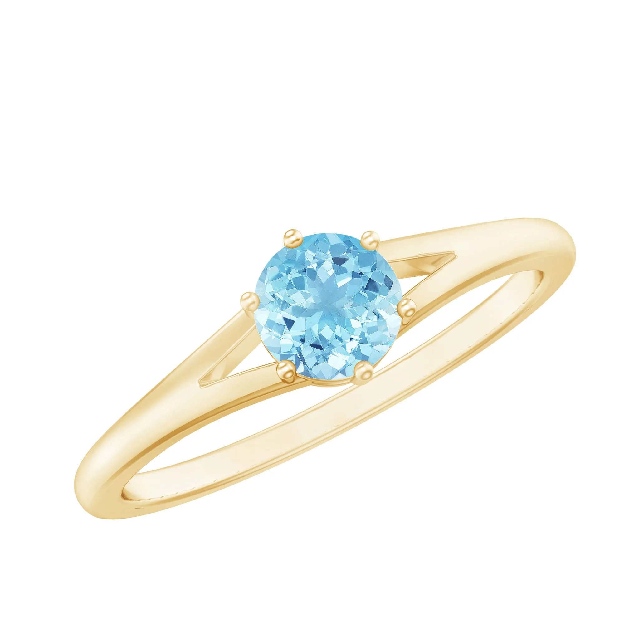 Aquamarine Solitaire Ring in 6 Prong Setting with Split Shank