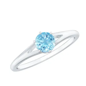 Aquamarine Solitaire Ring in 6 Prong Setting with Split Shank