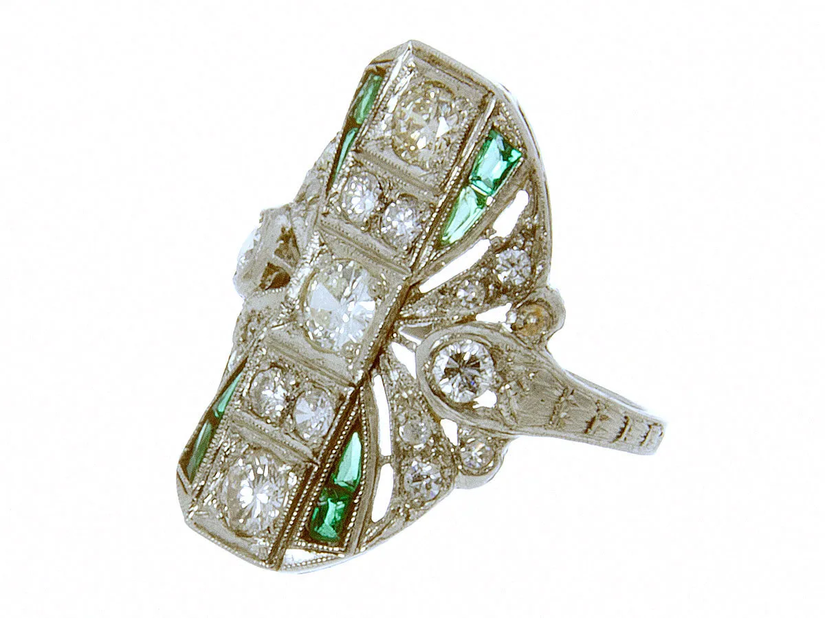 Art Deco Platinum Diamond & Emerald Ring